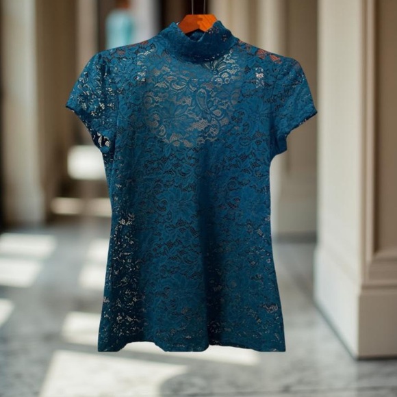 Express Top Lace open back teal  Small - Picture 8 of 10